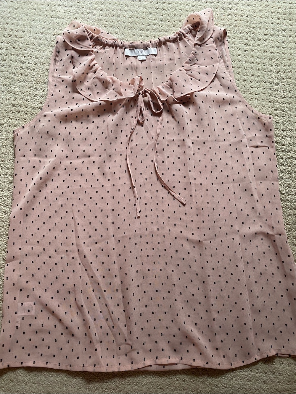 LOFT Blush Pink Ruffle Tie-Neck Sleeveless Top